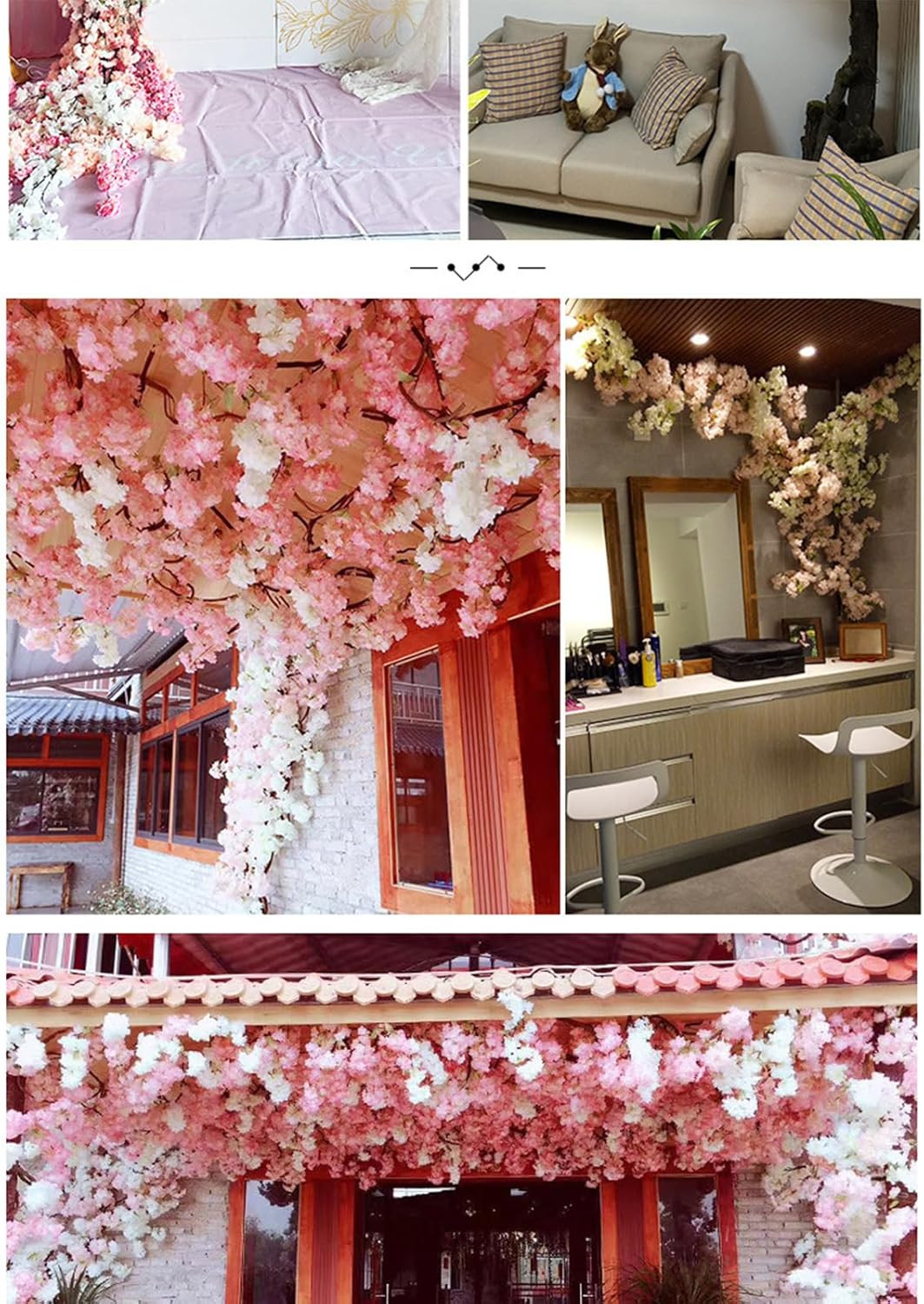 50PCS Artificial Cherry Blossom, Silk Cherry Blossom Branches, Realistic Fake Fl