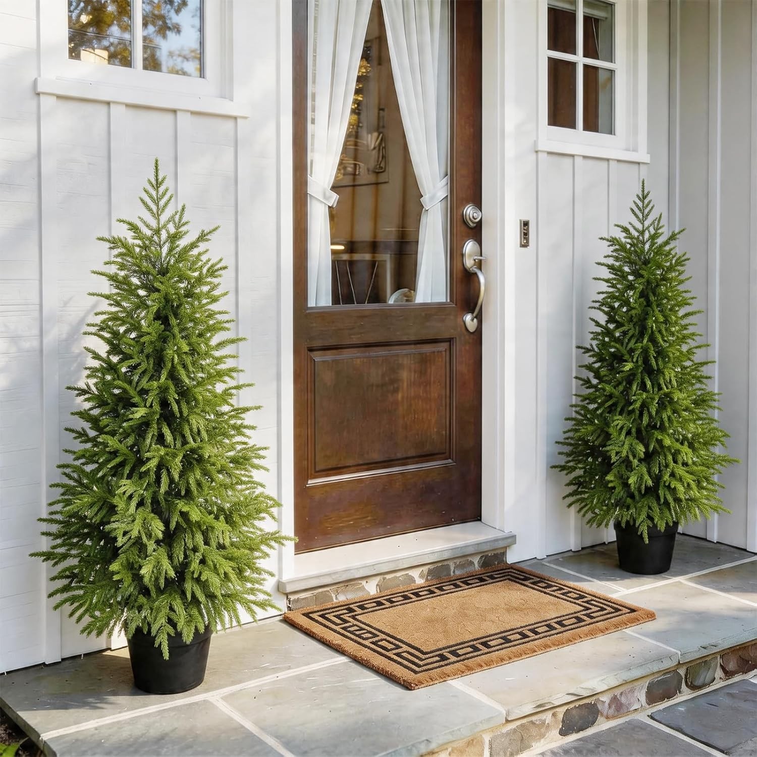 3FT Potted Outdoor Topiary Set of 2, UV Resistant Artificial Outdoor Plants w…