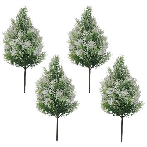 4 Pack Artificial Norfolk Pine Trees with Ground Spike, 14”Small Fake Pine