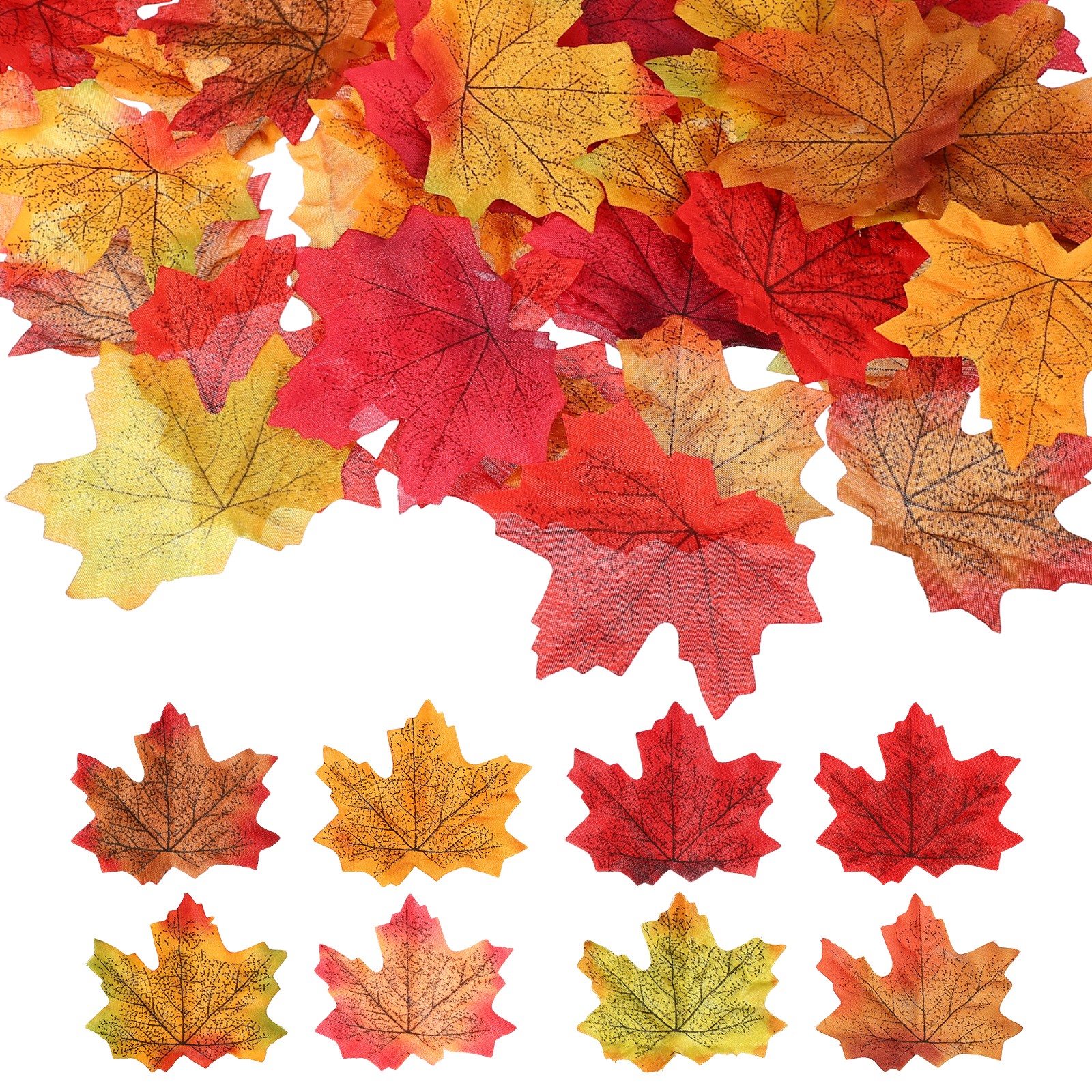 400Pcs Fall Leaves 3.3 Inch Colored Mixed Fake Leaf, Dark Red and Yellow Series