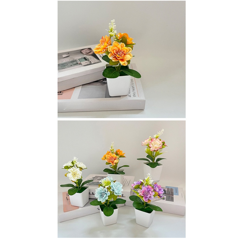 Low Maintenance Silk Chrysanthemum Potted Plant 14 x 5.5cm for Any Room Decor