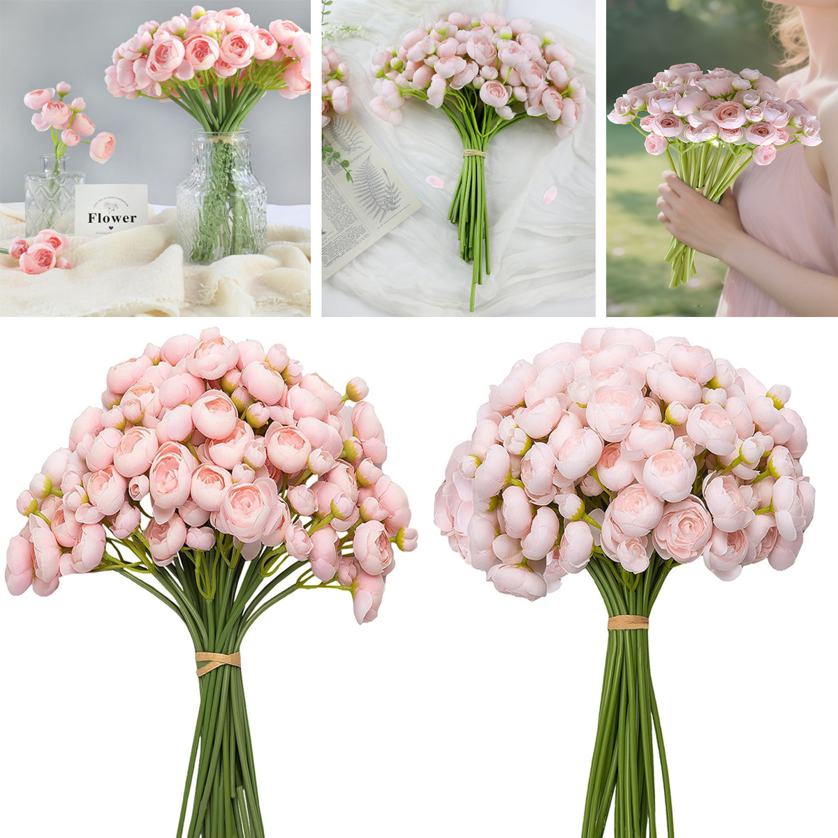 Artificial Rose Bouquet Small Camellia Bride Bridesmaid Holding Flower Decor US