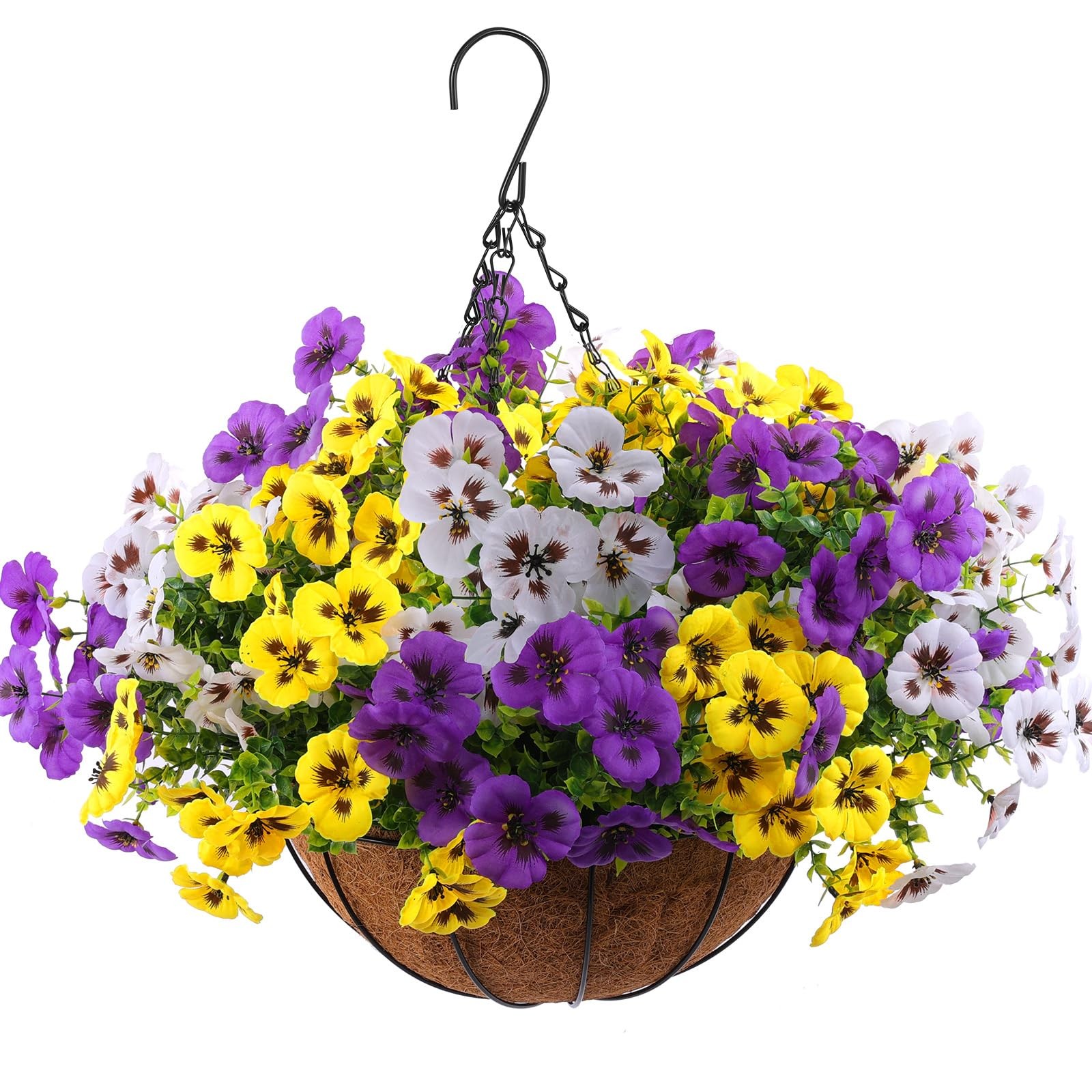 18 Pcs Artificial Fake Pansy Flowers for Outdoor, Faux Silk Pansies Spring Fl…
