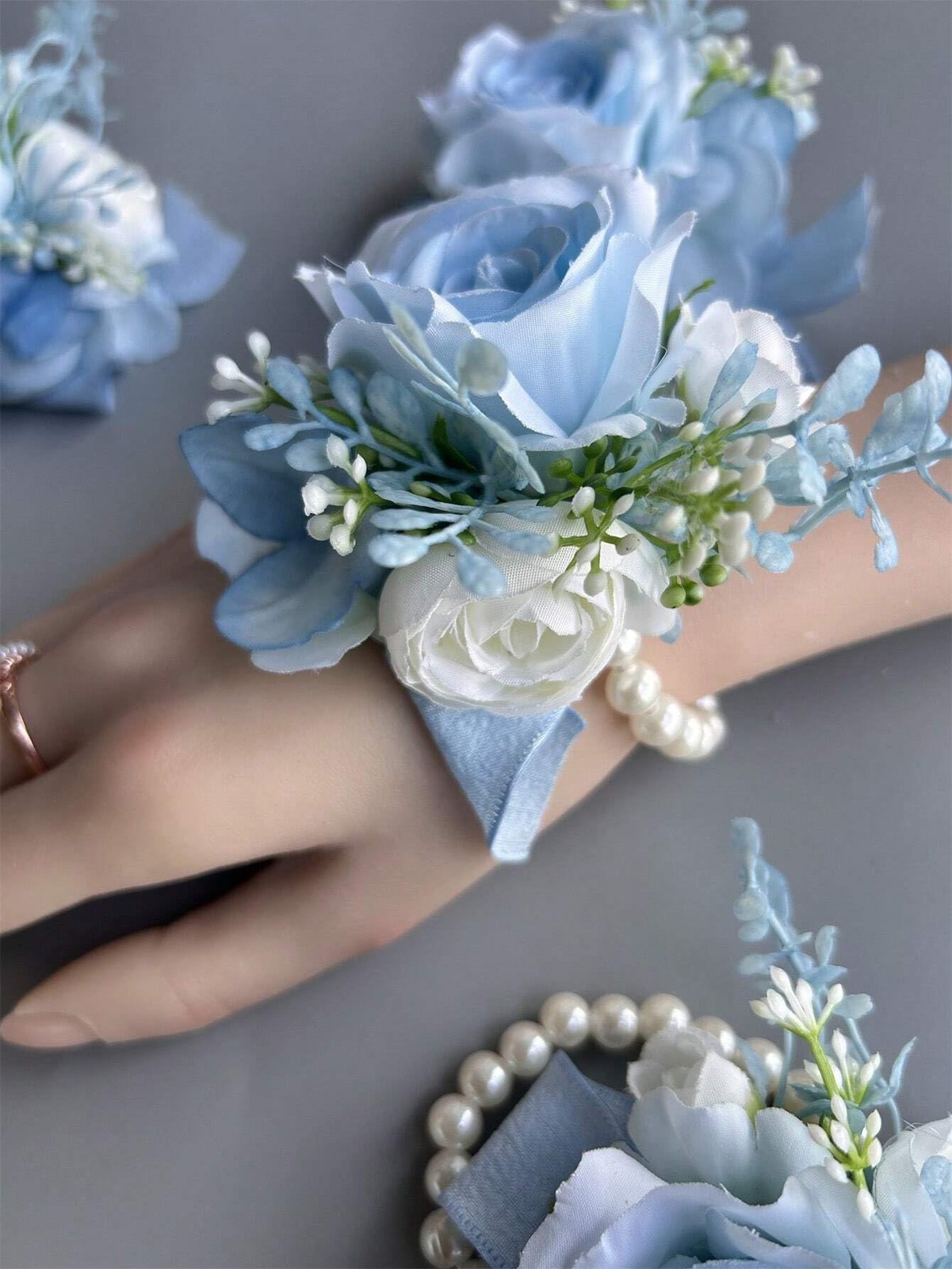 6 Pcs Artificial Rose Flower Wrist Corsage Wedding Boutonniere Party Decoration