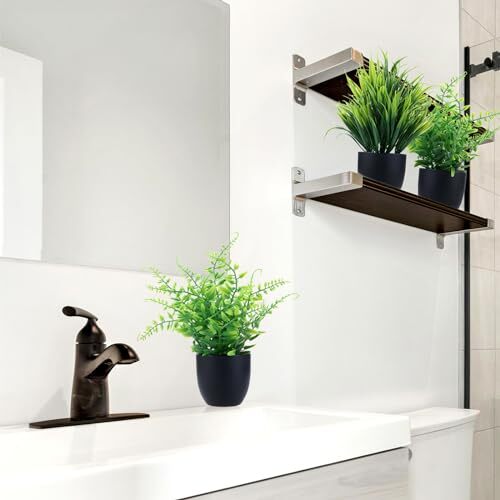 2 Pack Fake Plants in Black Pot Small Artificial Plant Wheat Black-2 Pack