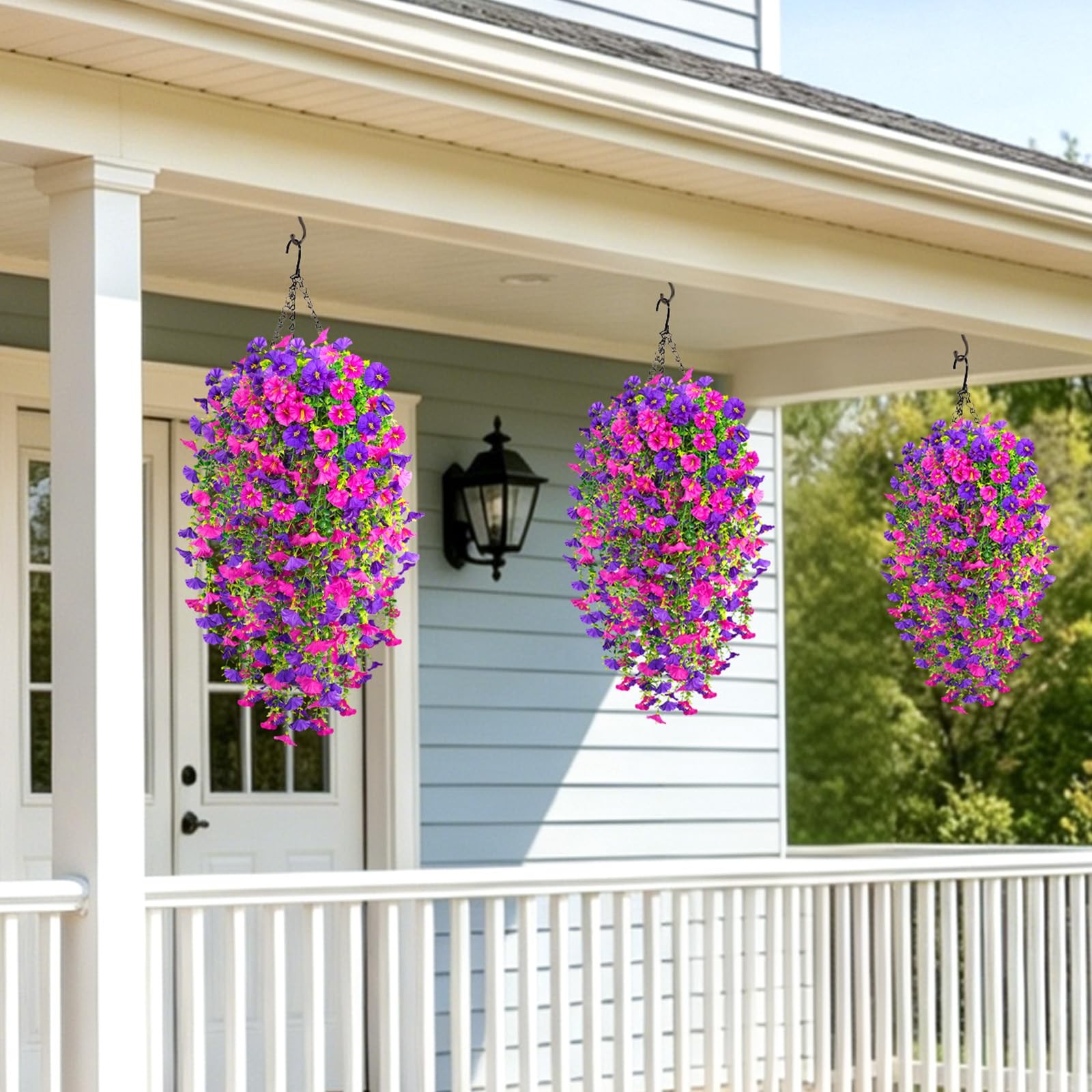 Artificial Hanging Flowers for Outdoor, 4Pcs UV Resistant Faux Morning Glory …