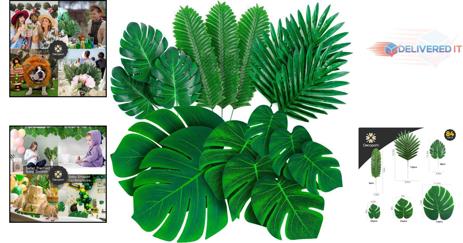 Artificial Palm Leaves 84 Pcs Green Tropical Decor for Party Wedding Jungle