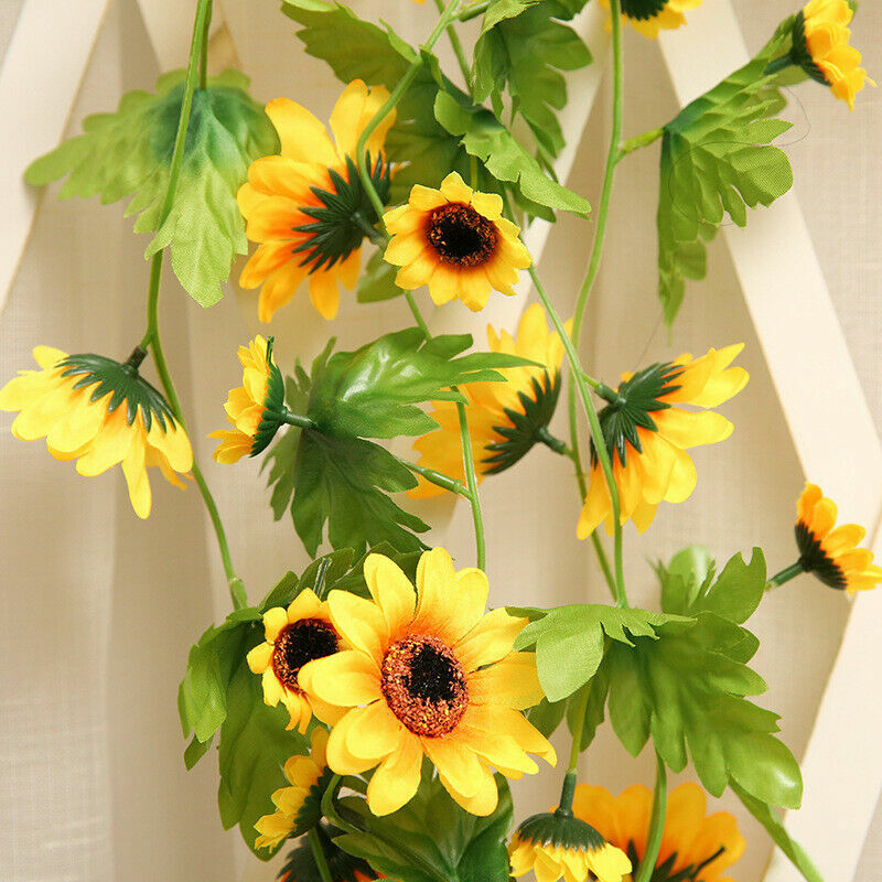 240cm Artificial Silk Sunflower Ivy Vine with Green Leaves Hanging Garland Chic
