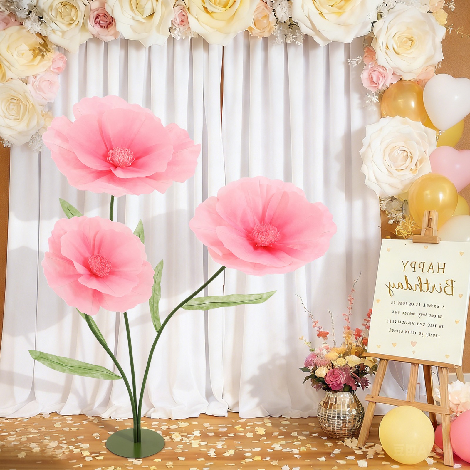 Giant Flowers for Decoration,3-Head Fake Flower Artificial Fabric Flower,Wedding