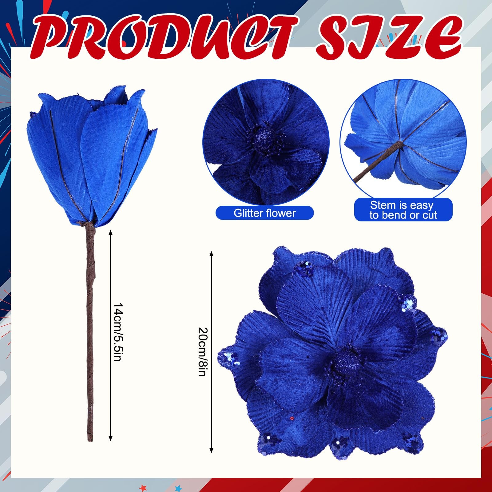 9 Pcs Red White Blue Poinsettia Flowers 4th of July Memorial Day Patriotic Fl…