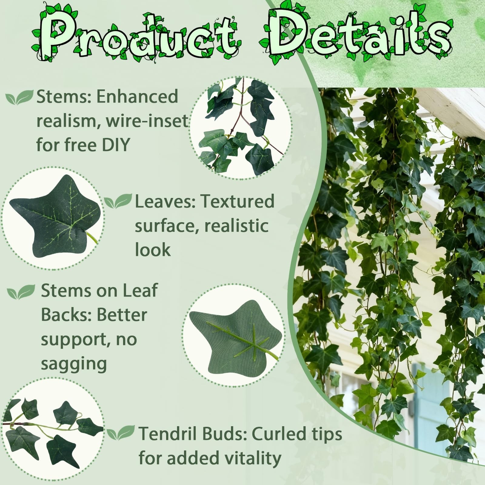 24FT Artificial Ivy Vines – 4 Pack Silk Greenery for Wall & Ceiling Decor, Weddi
