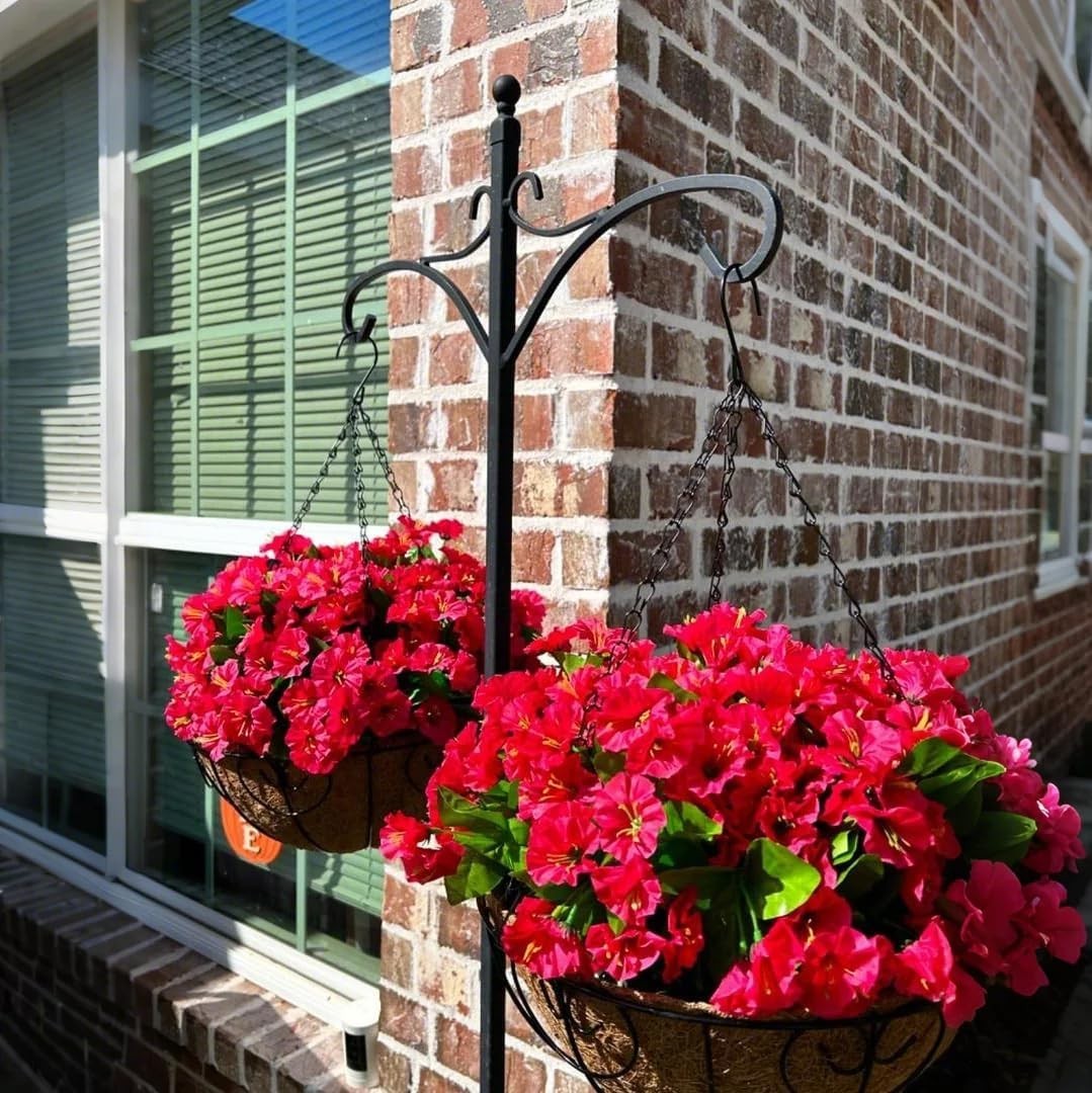Weather-Resistant Hanging Flower Basket with Realistic Silk Petunias – 12-Inch
