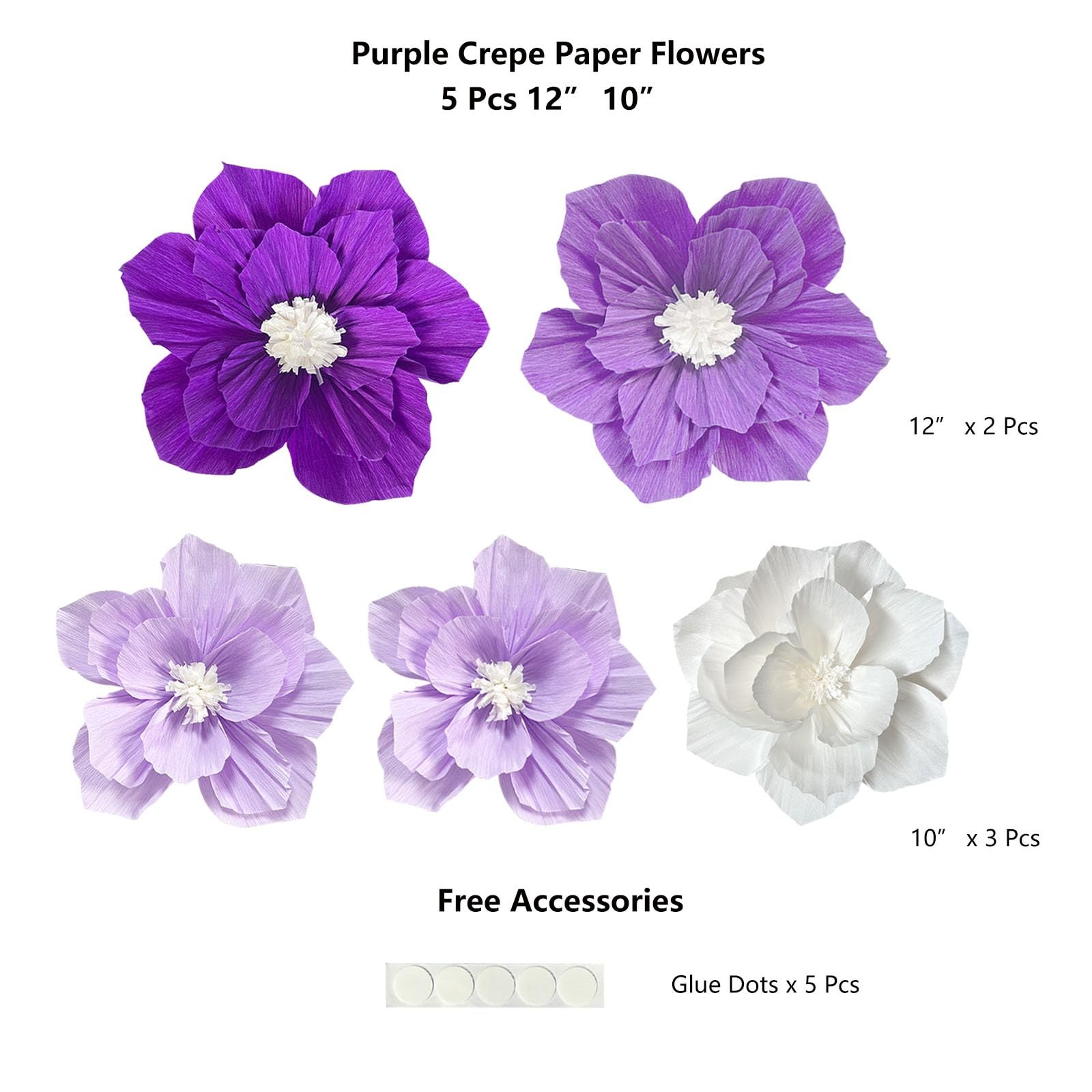 Purple Paper Flowers 3D Wall Décor Birthday Party Decorations Women