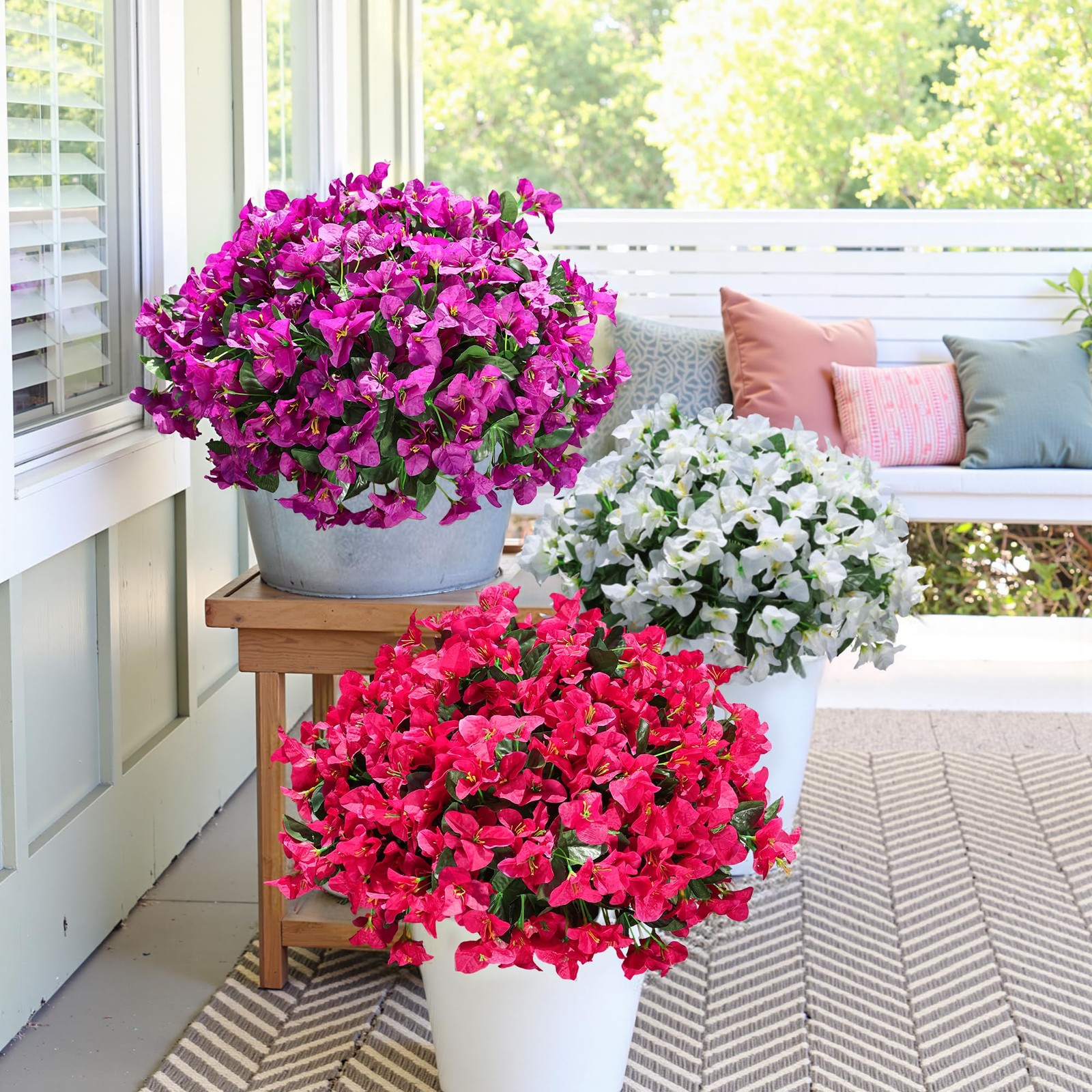 Fake Bougainvillea Artificial Flowers for Outdoors Spring Decor, 4 Bundles Ou…