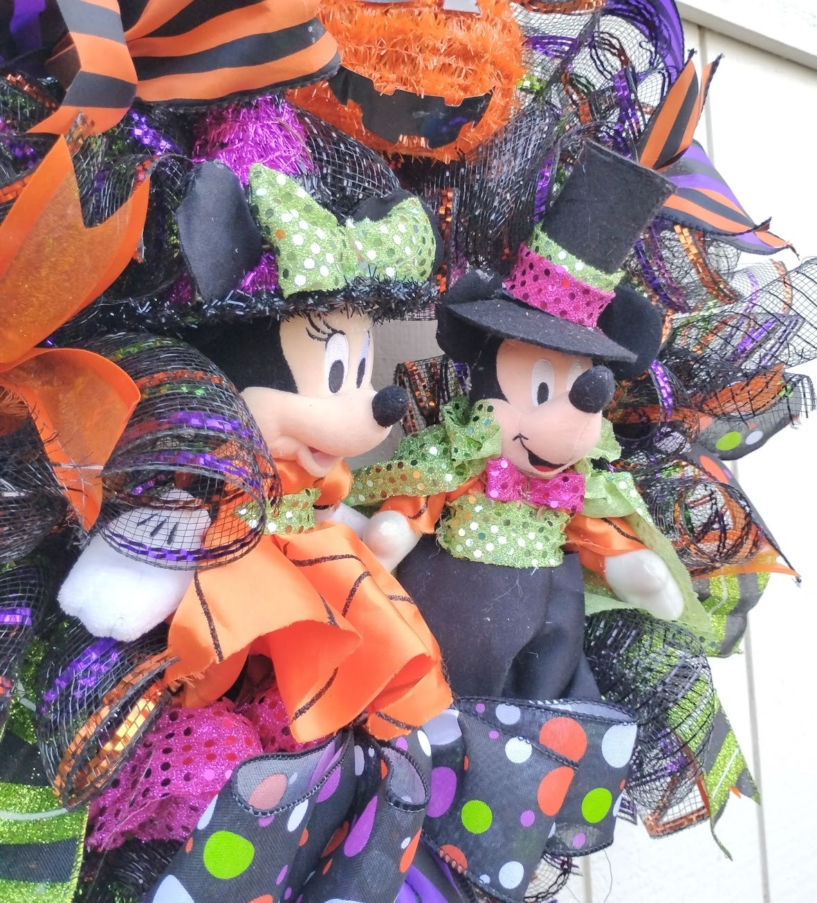 Mickey and Minnie Halloween Wreath Large 24″ Handmade Deco Mesh Front Door Decor