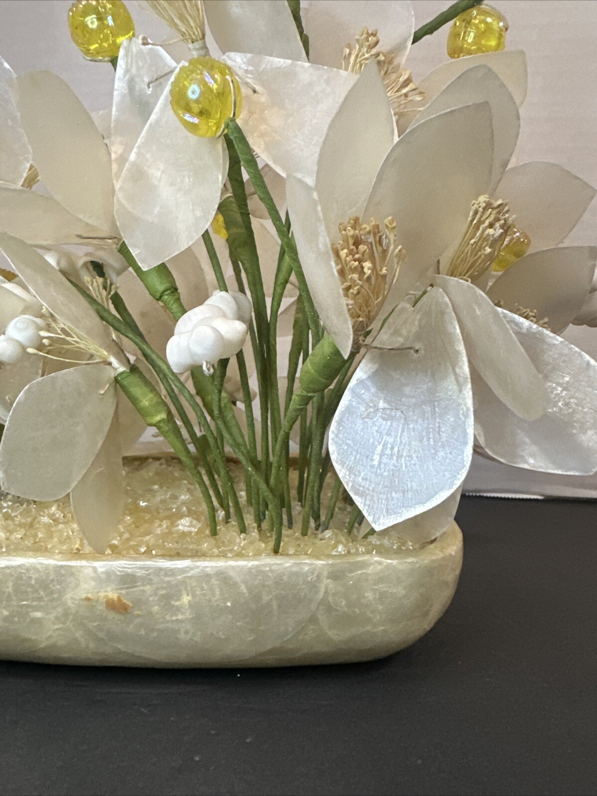 Vintage Capiz Shell & Metal Floral Standing Arrangement