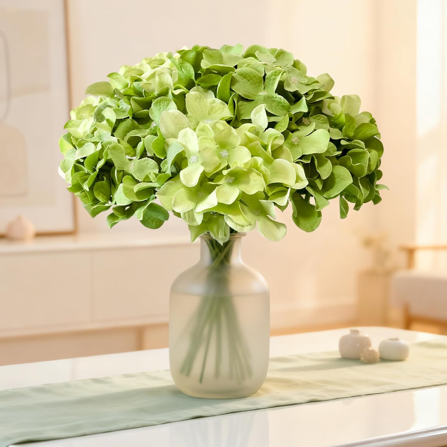 20 Pcs Green Faux Hydrangea Flowers for Wedding and Outdoor Decor