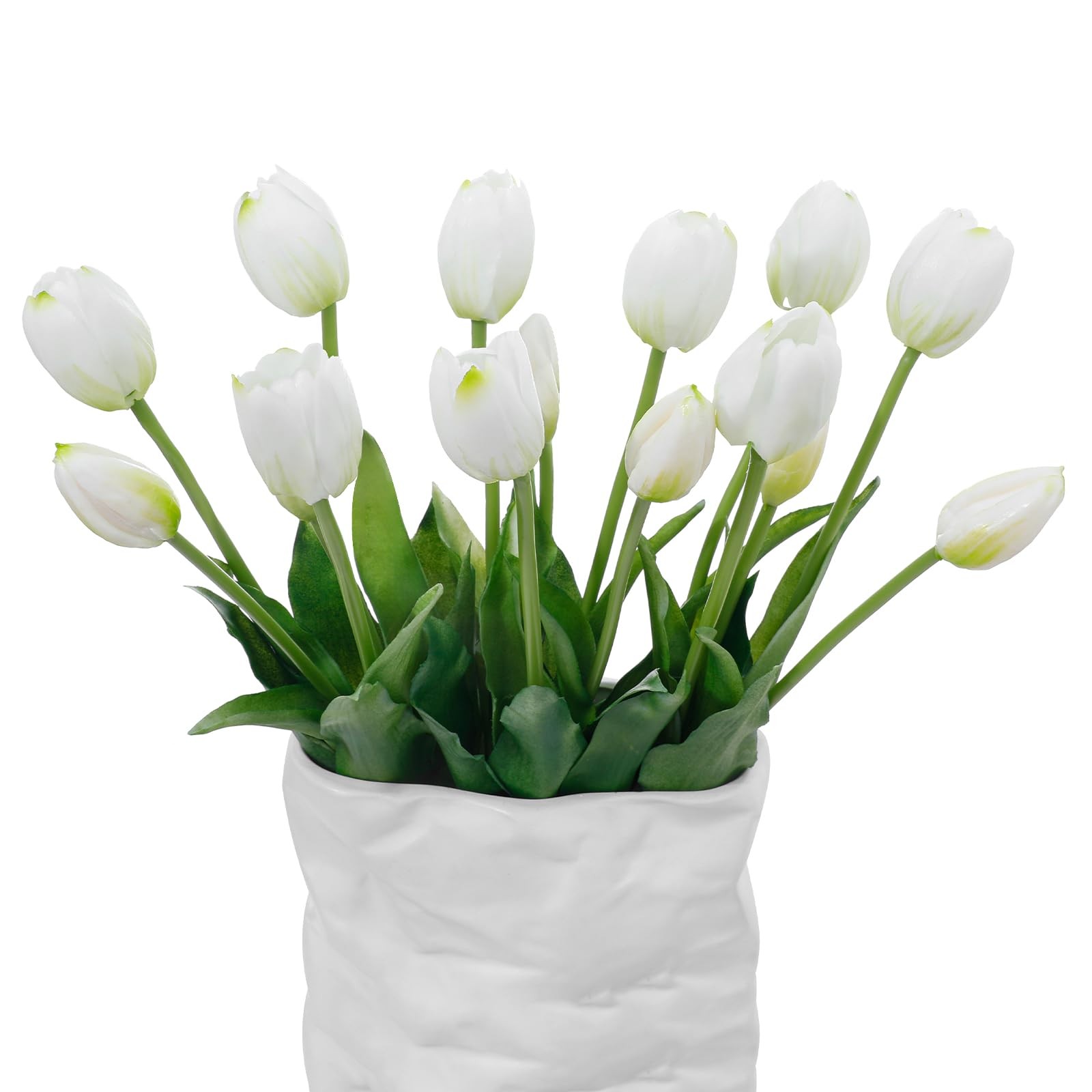 15 Pcs Green Artificial Flowers Tulips Real Touch Latex Plastic Soft Faux Bouque