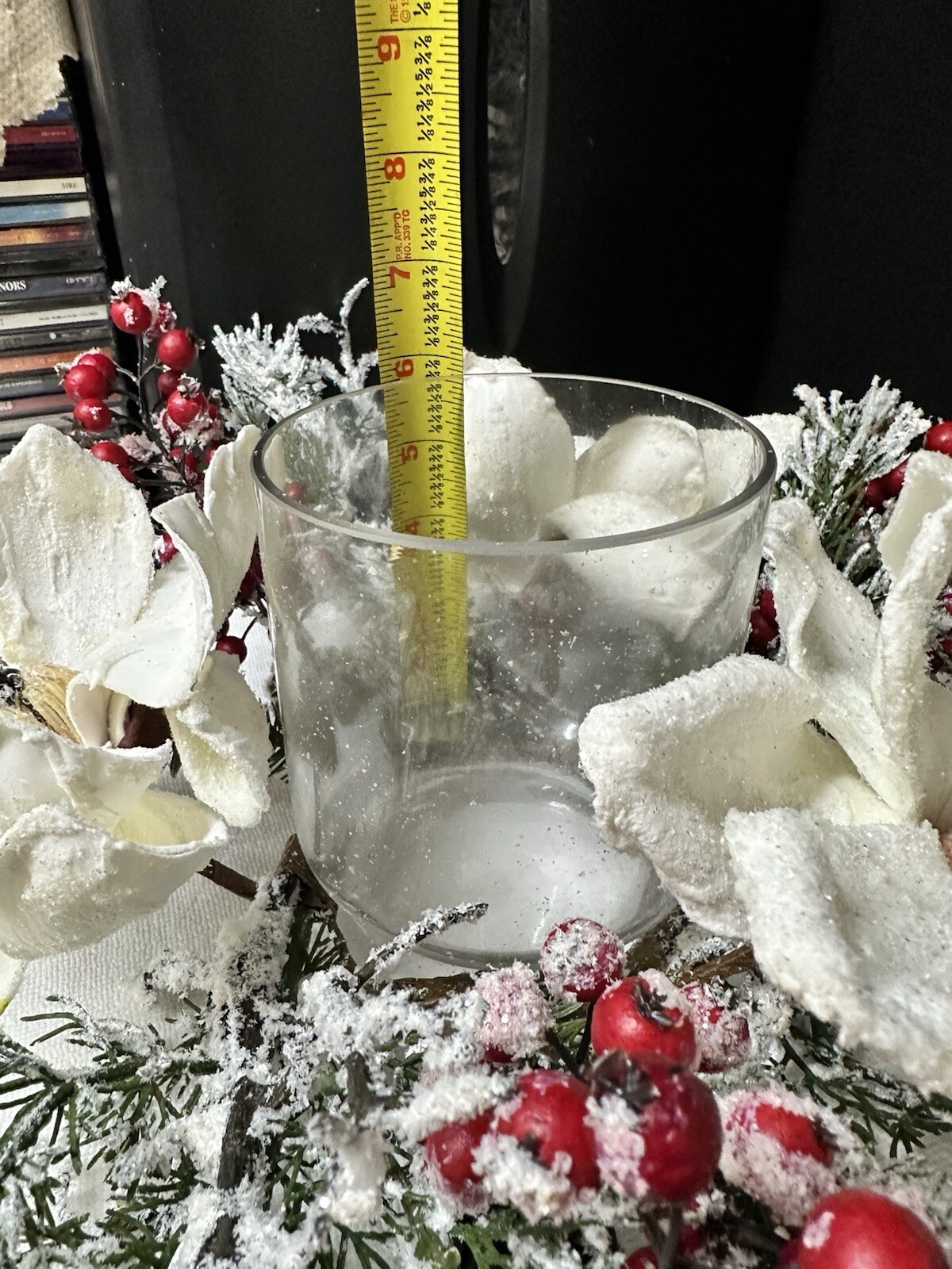 Frosted Magnolia & Red Berry Artificial Arrangement Candelabrum