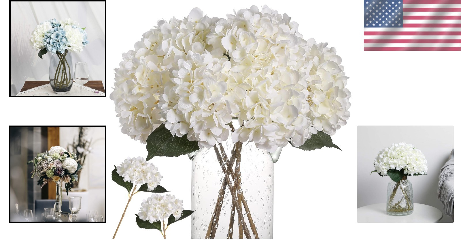 Faux Hydrangea Flowers for Table Centerpiece – Pack of 6