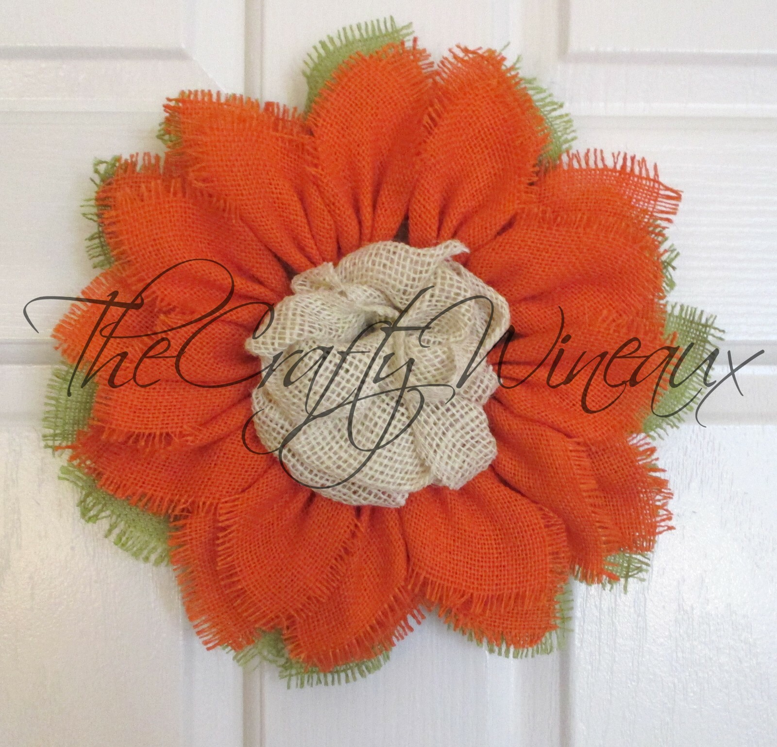 The Crafty Wineaux – Small 12″ Rich Tangerine Orange Burlap Sunflower Wreath