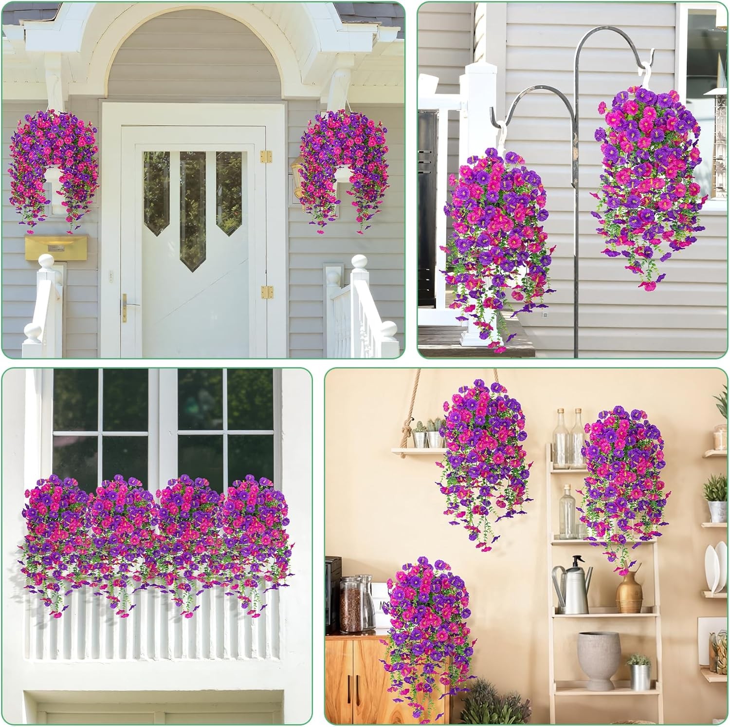 Artificial Hanging Flowers for Outdoors, 2 Packs Fake Flowers Silk Morning Glory