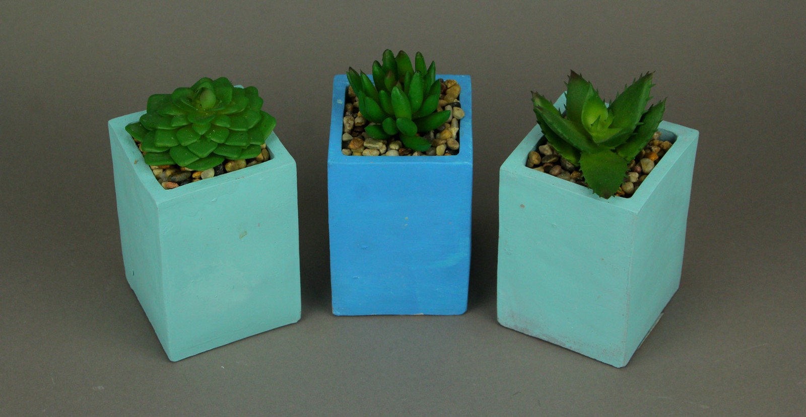 Scratch & Dent Artificial Plants in Blue Coastal Planters Set of 3