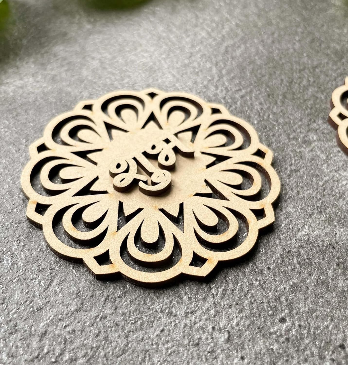 DIY Wooden Shubh Labh Divine Mandala 3.5 Inch Cutouts 6 Pairs