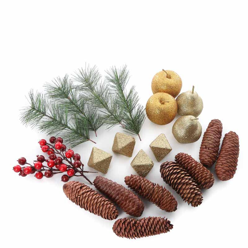 Assorted Winter Table Decorations Set with Pinecones, Glitter Fruit & More!
