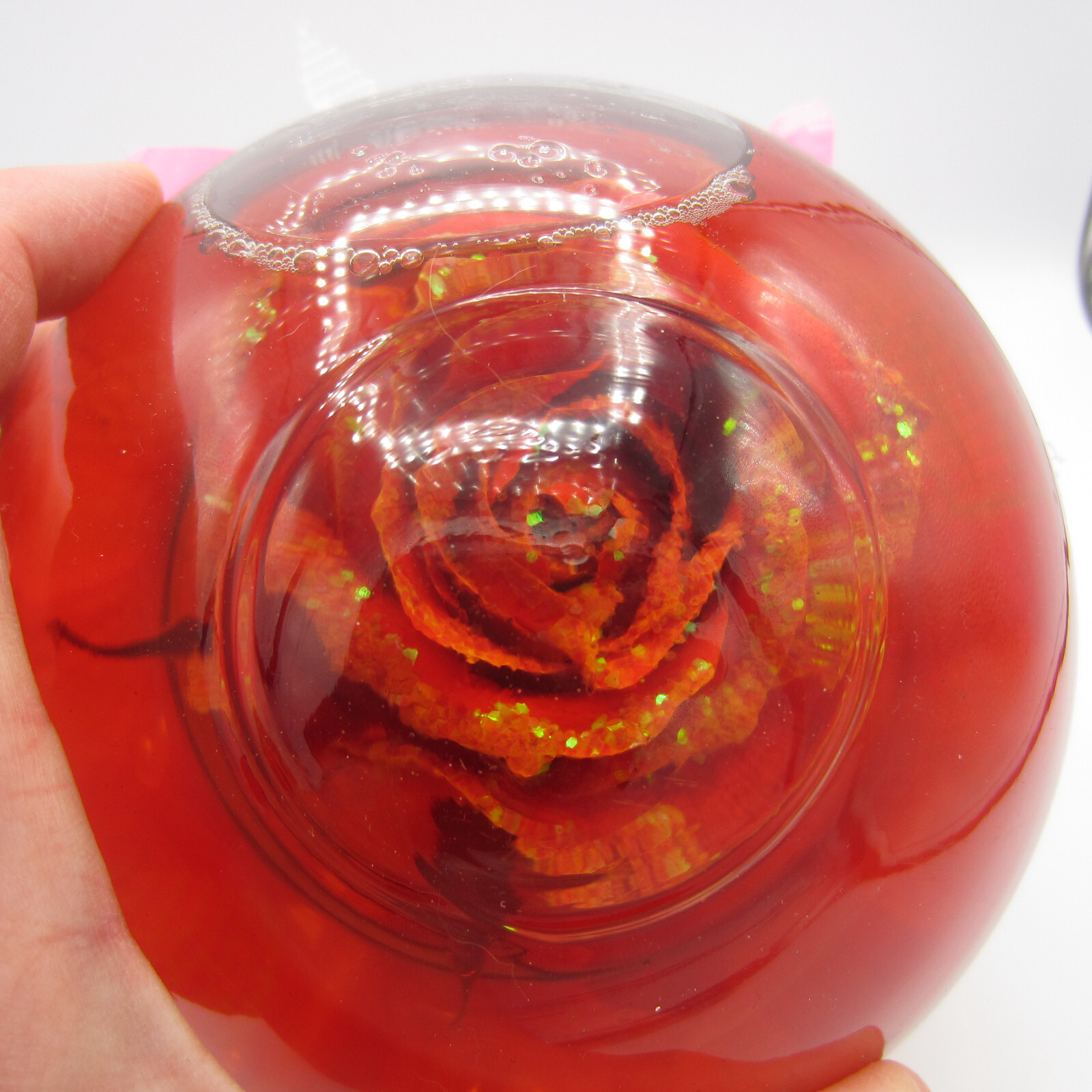 VIntage Preserved Red Rose Glitter in a glass Water Ball Dome Globe- Large 5.5”