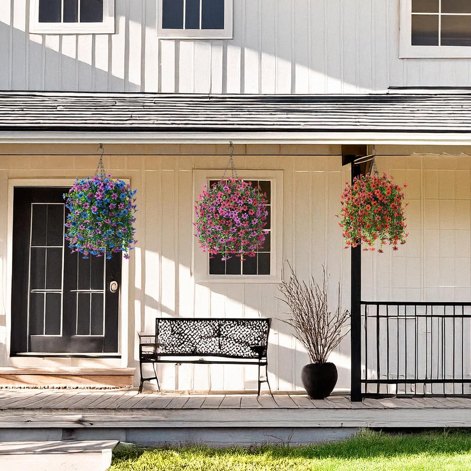 UV Resistant Faux Hanging Daisy Basket for Outdoor Spring/Summer Decor