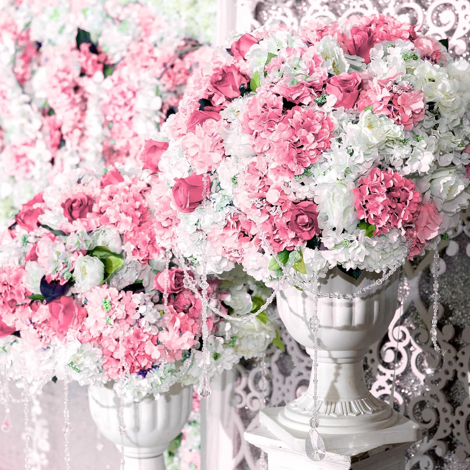 100 Pcs Artificial Hydrangea Flowers for Wedding & Home Decor (Pink, White)