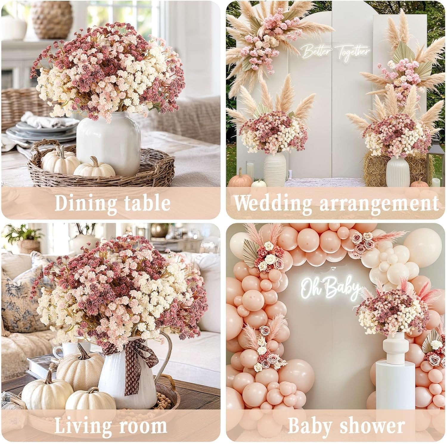 Beautiful Mixed Color Faux Baby Breath Flowers – 10Pcs for Elegant Spaces