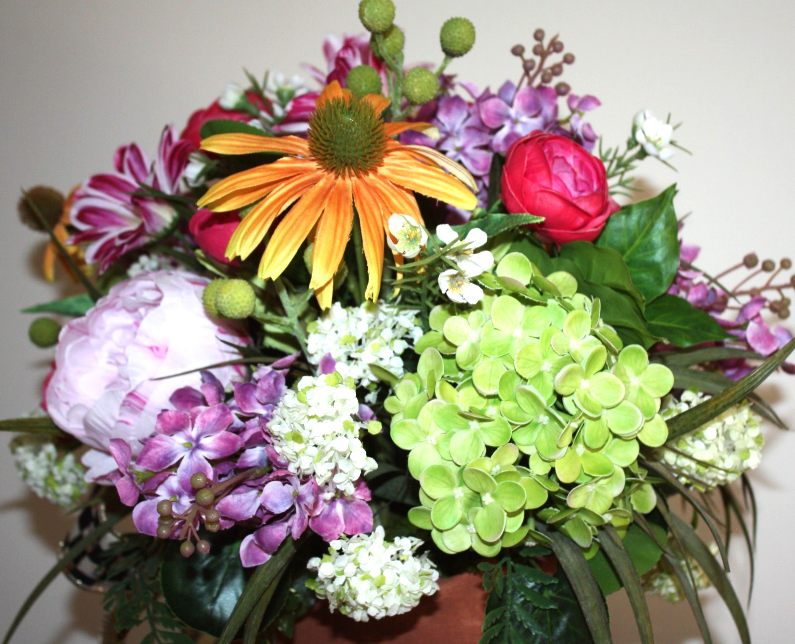 Beautiful Floral Arrangement In Terracotta Planter With Mackenzie Childs Bow!