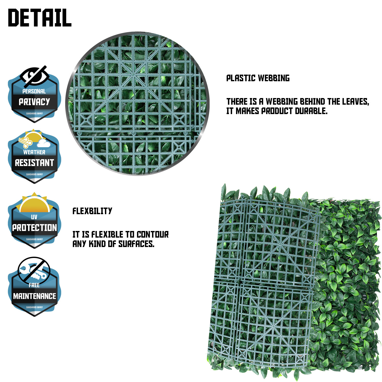 20″x20″ Artificial Faux Leaf Greenery Gardenia Fence Screen Wall Decor Panel