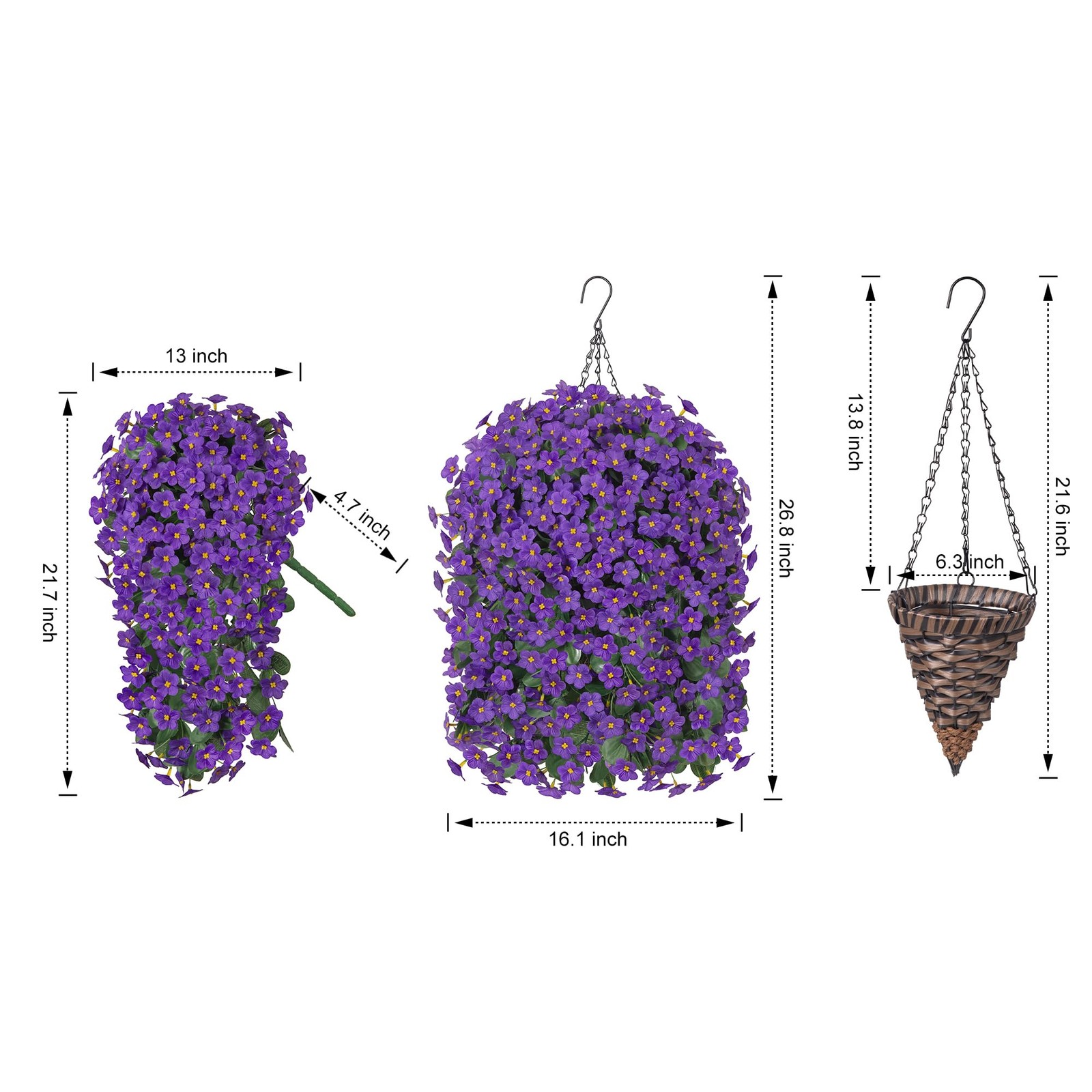 Artificial Fake Outdoor Hanging Flowers Plants Basket for Outside Porch Decor…