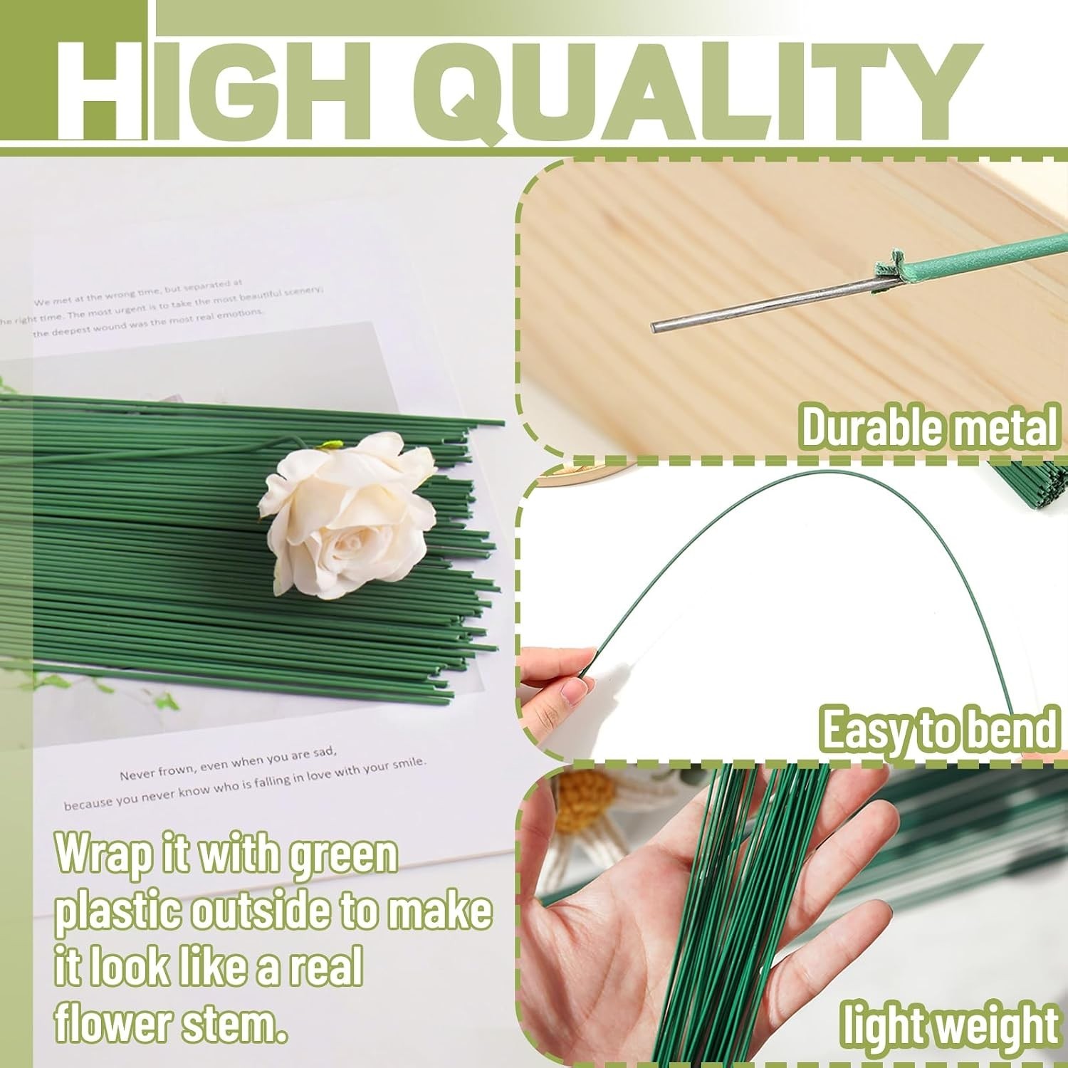 200 PCS 22 Gauge Dark Green Floral Wire – Perfect for DIY Crafts & Arrangements