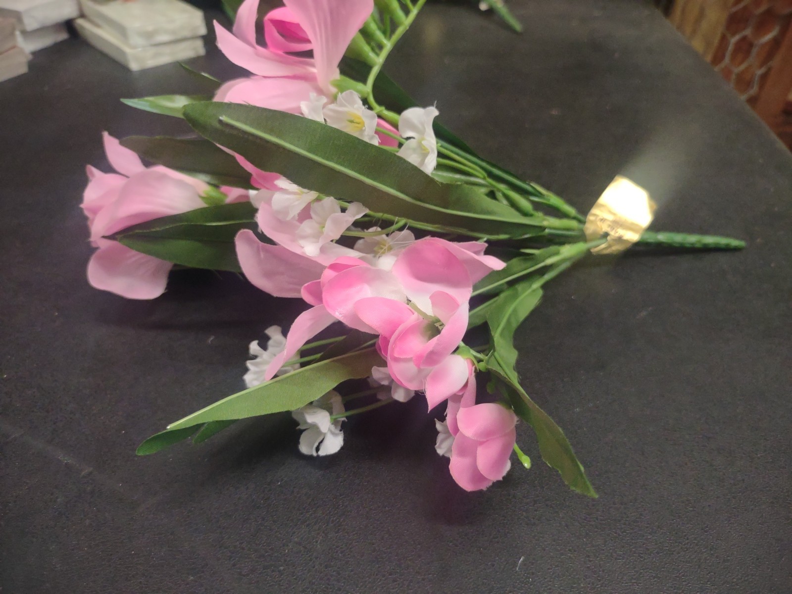 Vintage 10″ Silk Freesia Flower Bush, Pink, 5 Stems, Baby’s Breath & Foliage