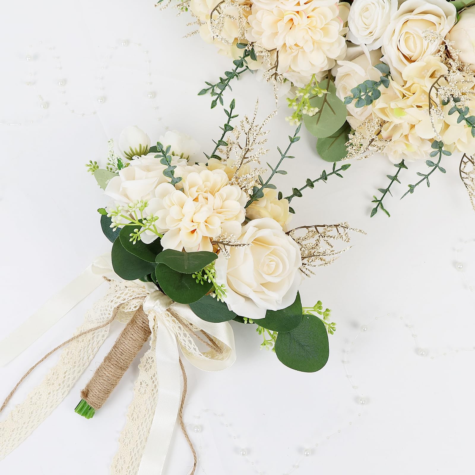 Set of 2 Bridesmaid Bouquets for Wedding, 9 Inch Boho Bridesmaid Flowers for …