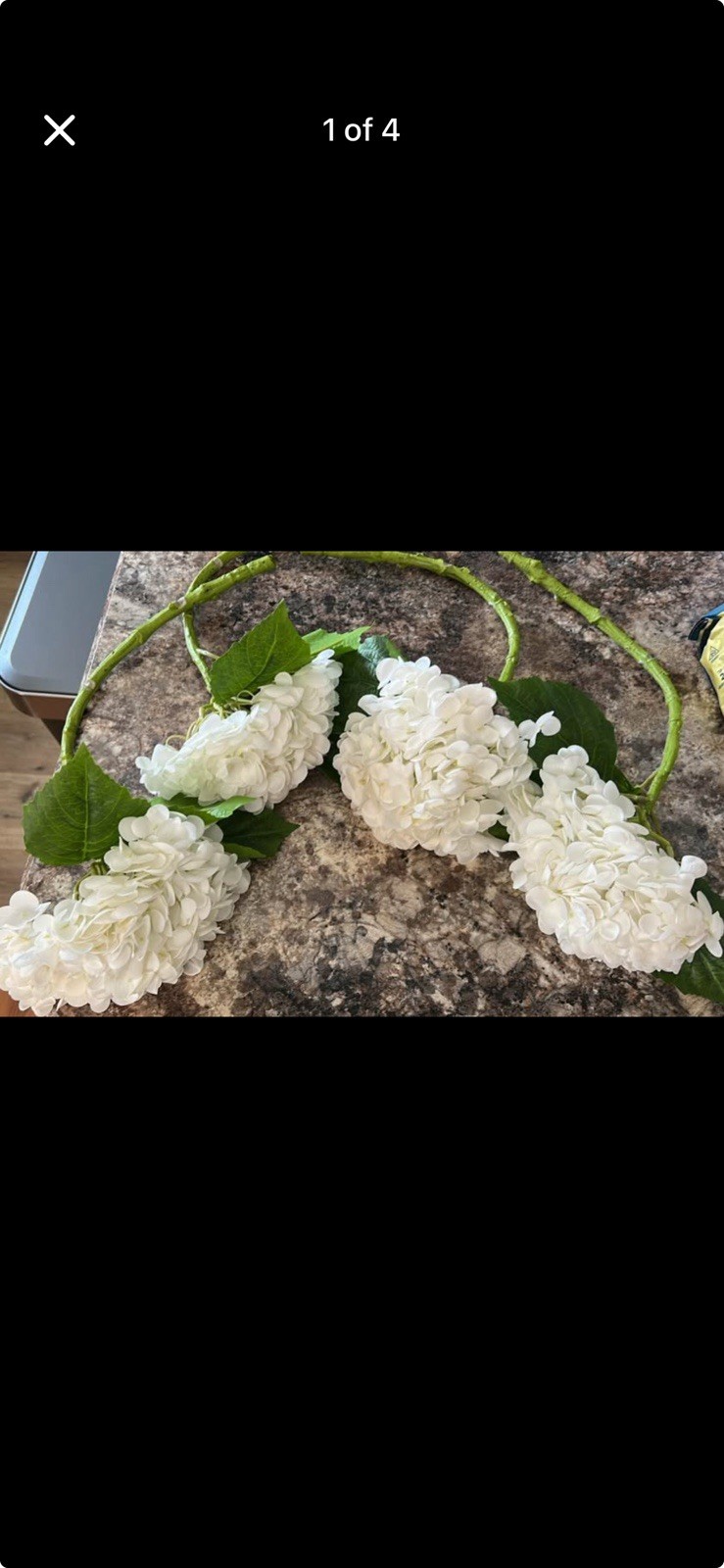 Artificial Hydrangea Flower Stems White/Green Rubber Waterproof 4 PCS 20.47 in