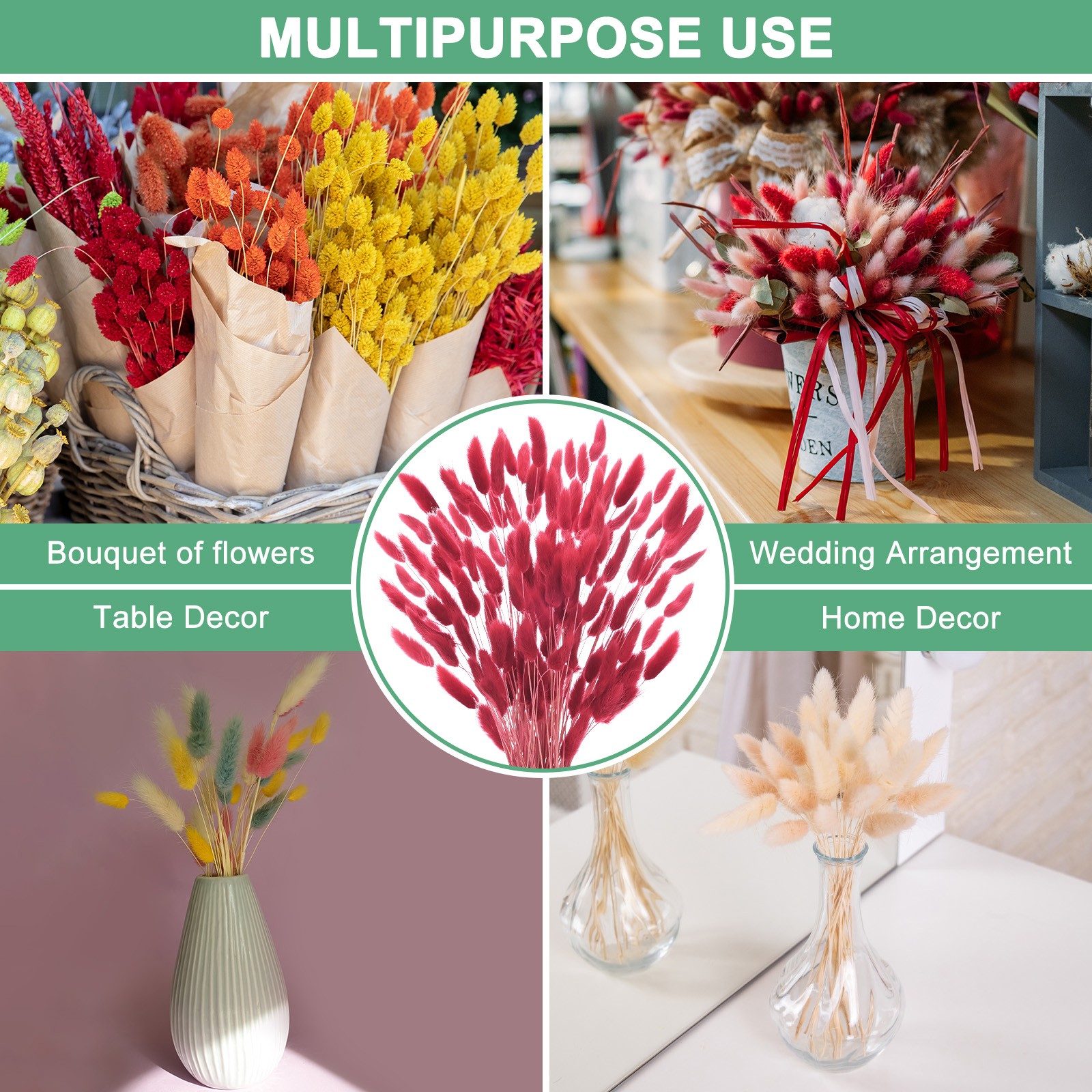 180-Pack Bunny Tails Grass 17 Inch for Home Decor/Wedding [Dark Red Brown]