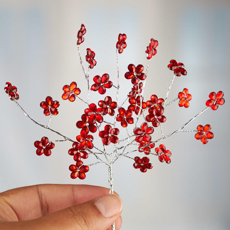 Package of 4 Red Rhinestone Crystal Flower 6-3/4″ Sprays