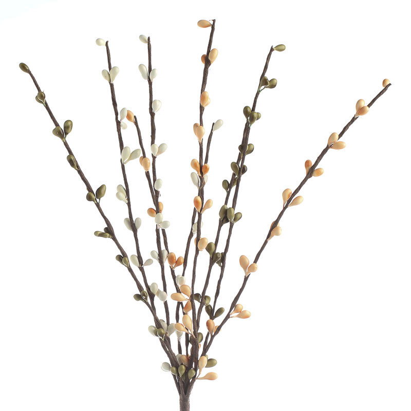 Set of 12 Hand Wrapped White, Peach and Olive Green 12″ Pip Berry Sprays