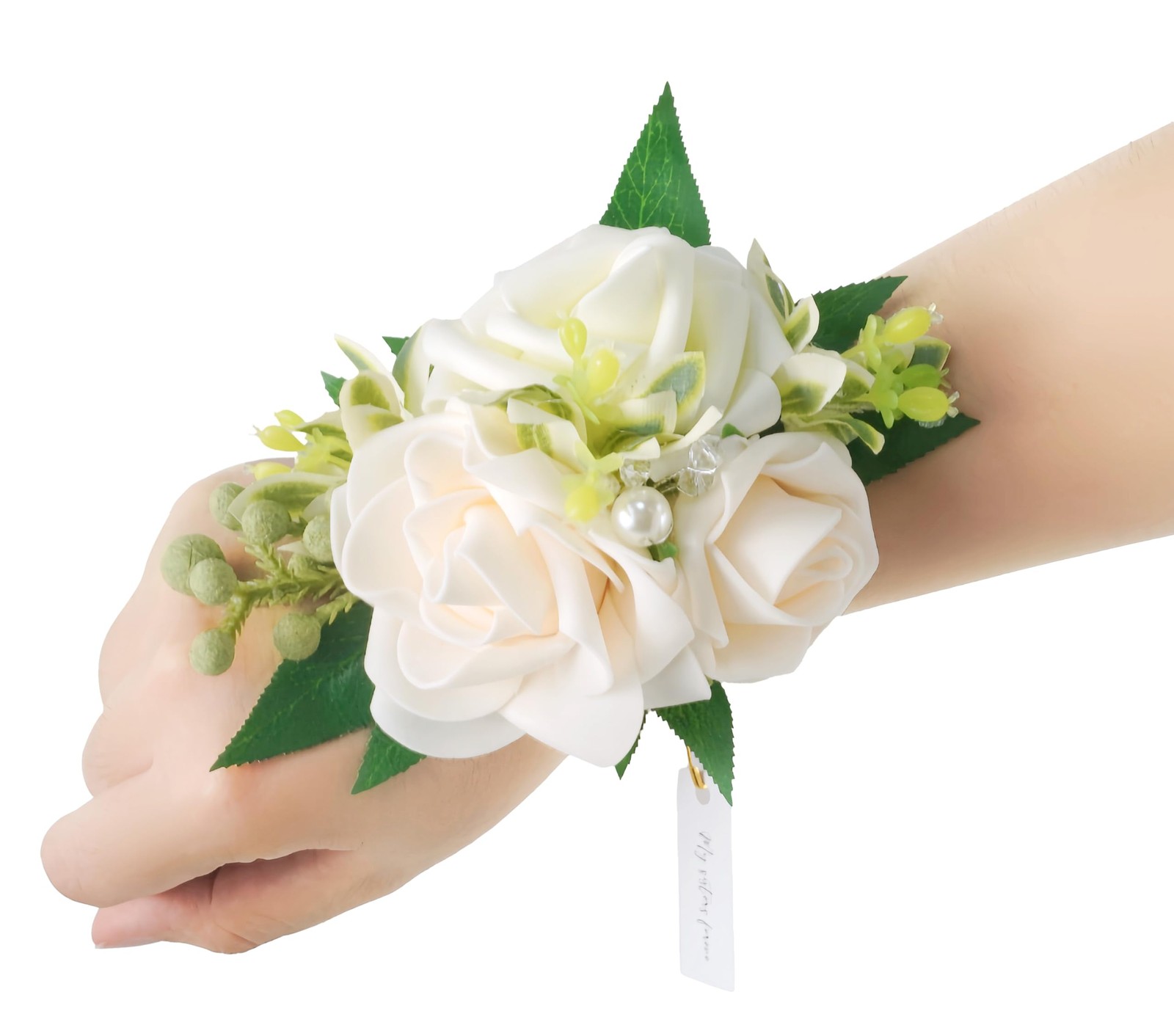 2 PCS 5.9 Inch White Ivory Foam Rose Wrist Corsage Bridal Prom Homecoming