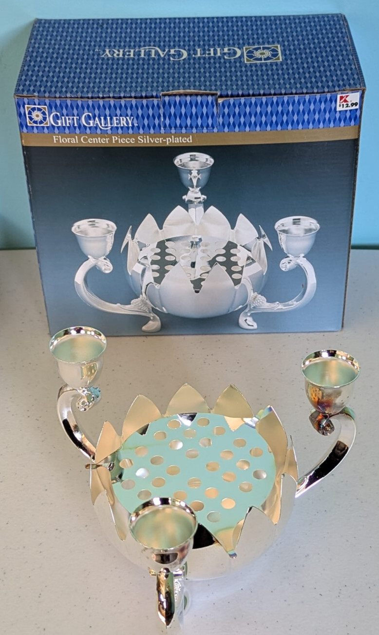 Silver Plated Candle Holder Centerpiece Gift Gallery Floral Vintage