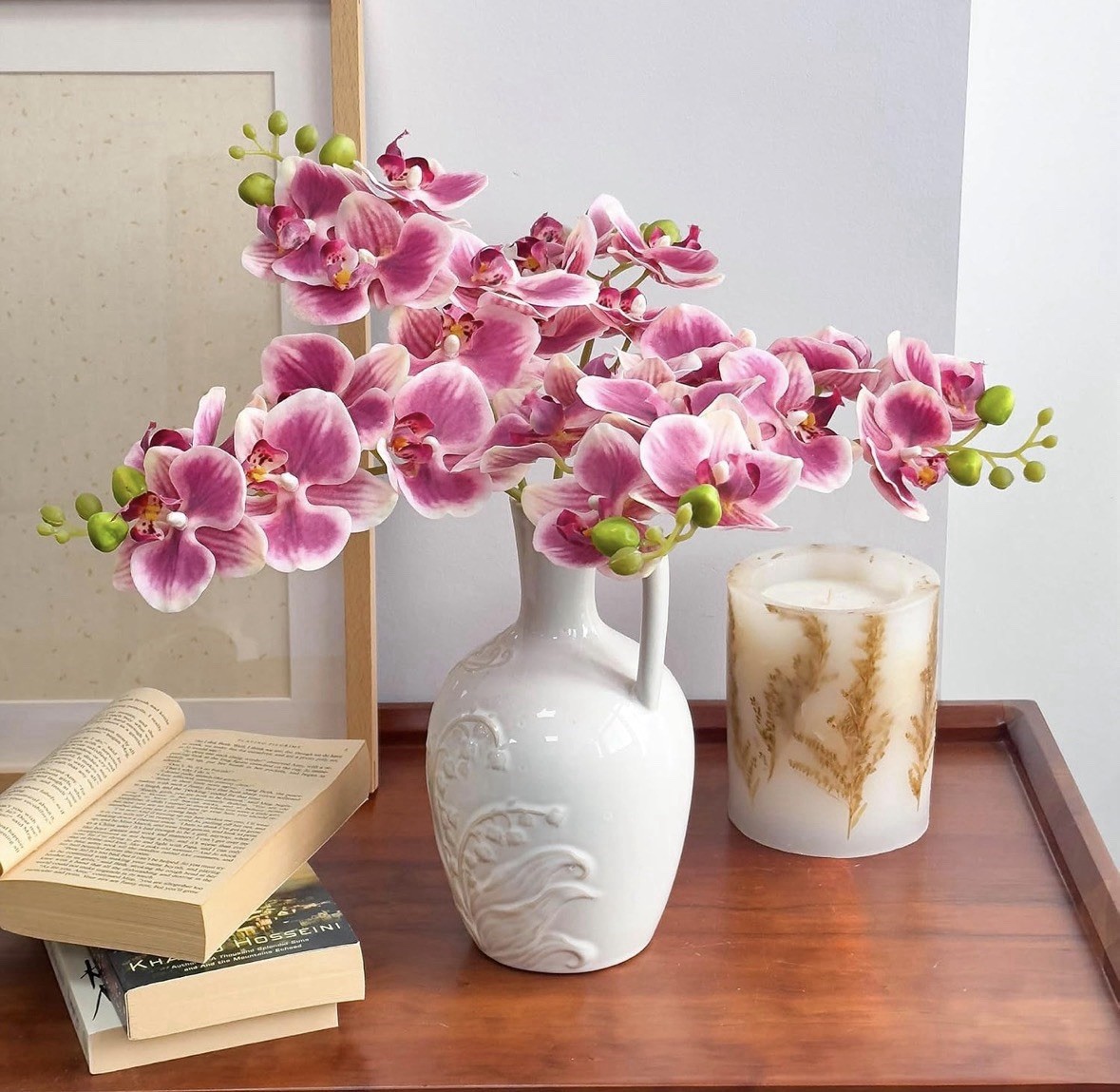 5 Fake Orchid 17 Inches with Real Touch Flowers & Flexible Stems Pinkish Purple