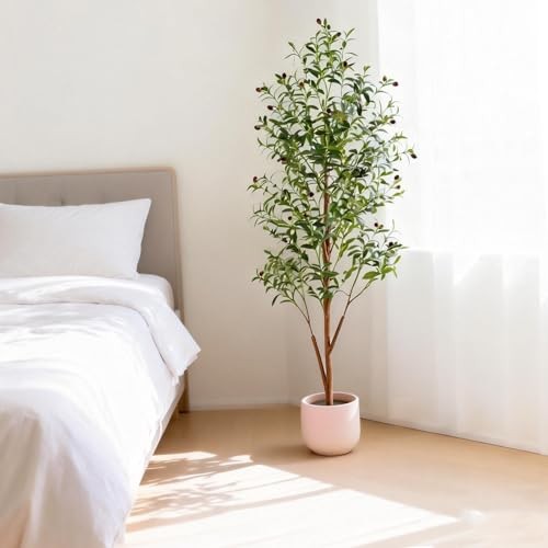 6FT Artificial Olive Tree Indoor, Tall Faux Olive Tree with Pot&Basket, 6ft