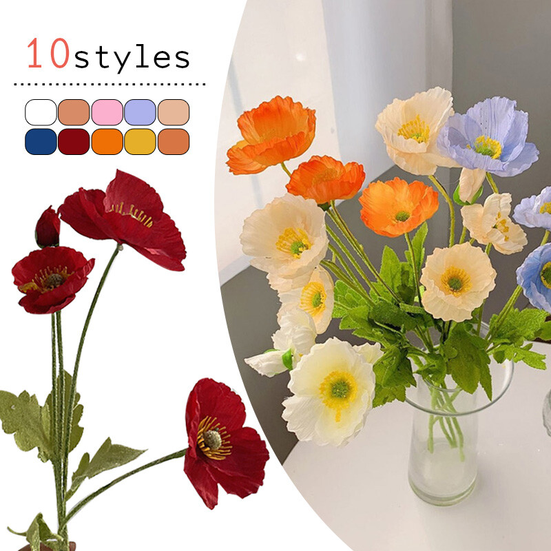 1PC Wild Corn Poppy Silk Flower Stem with 4 Heads Artificial Flower Home Decors