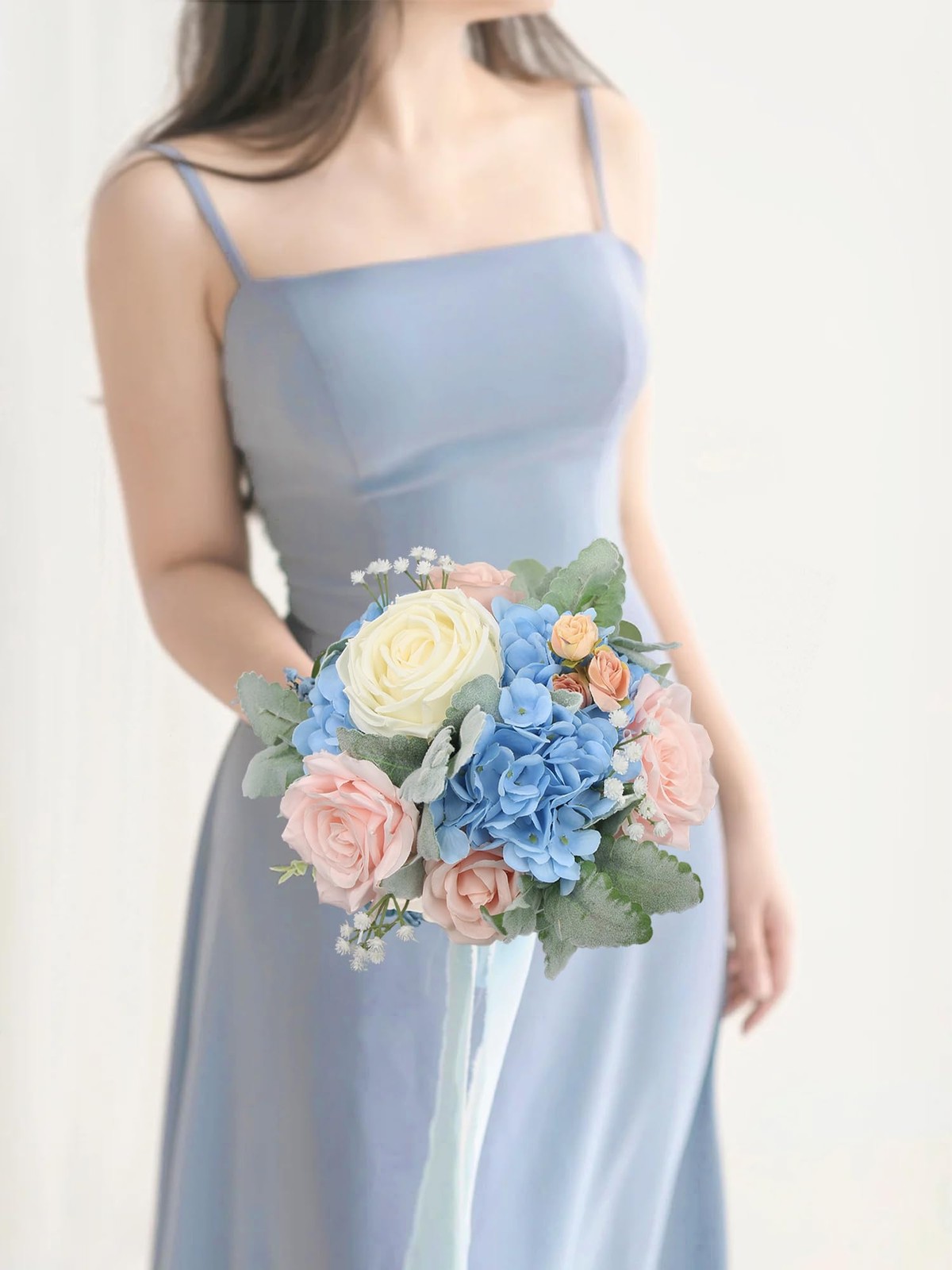 Pink Blue Artificial Flowers Bridesmaid Bridal Bouquet Wedding Prom Decor