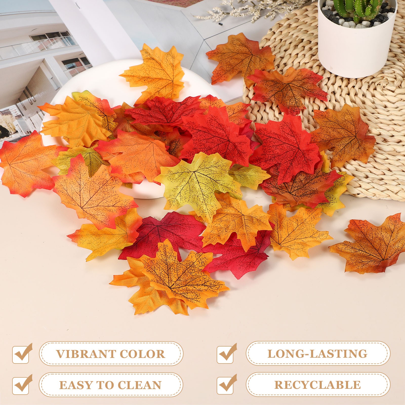 400Pcs Fall Leaves 3.3 Inch Colored Mixed Fake Leaf, Yellow